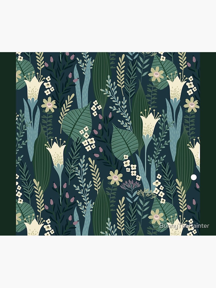 Thumbnail 2 of 2, Duvet Cover, Wonderful Mid-Century Style Evening Lily And Wildflower Pattern designed and sold by BunnyThePainter.