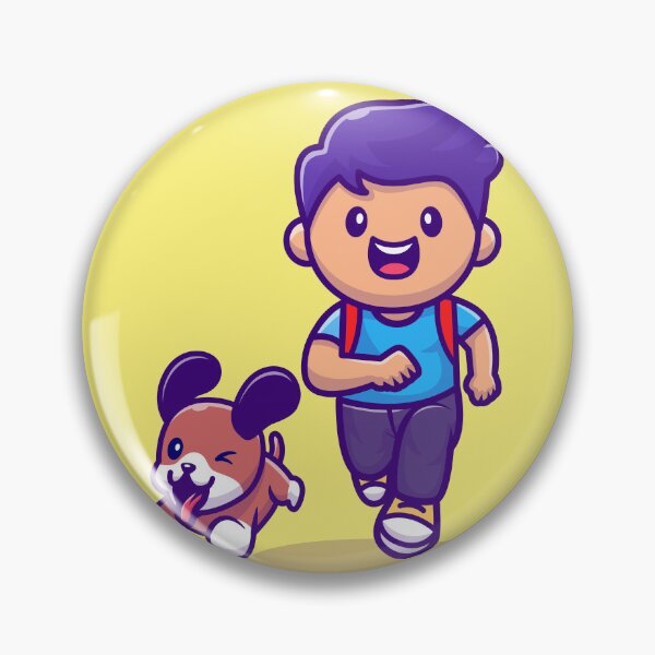 Artikelvorschau, Freudiger Lauf – süßer Junge läuft mit Hund-Cartoon-Vektor-Illustration entworfen und verkauft von hjian8219.