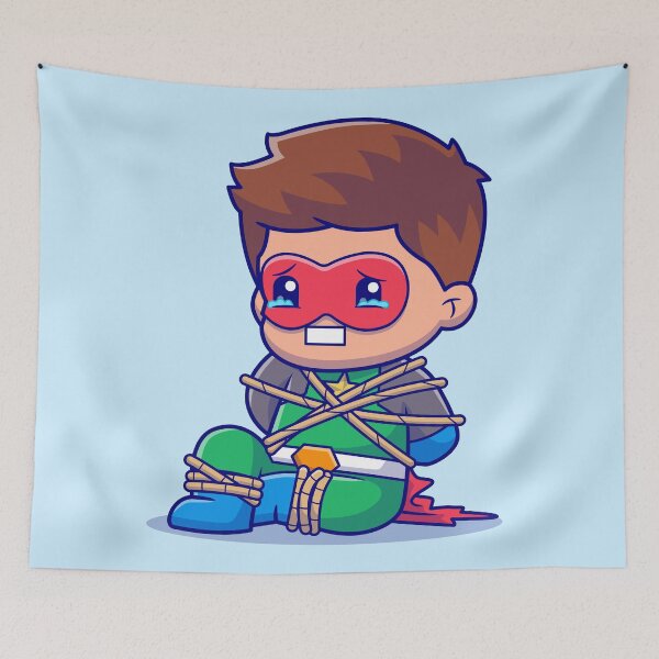 Item preview, Rescuing the Superhero - Cute Superhero Tied by Rope Cartoon Vector Illustration designed and sold by hjian8219.
