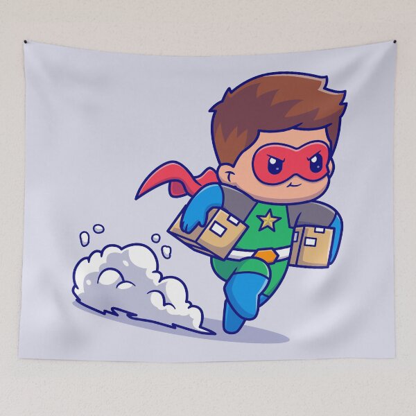 Item preview, Superhero Delivery - Cute Superhero with Package Cartoon Vector Illustration designed and sold by hjian8219.