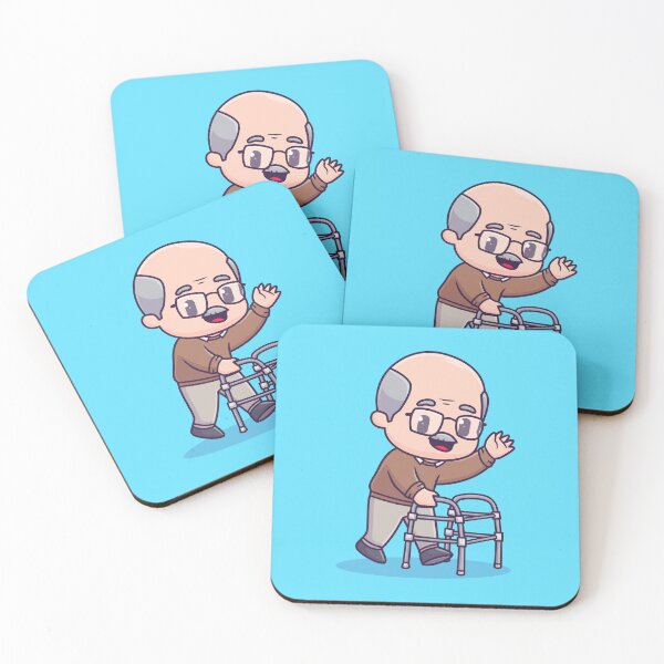 Item preview, Adorable Grandfather Strolling with Walker Cane - Cartoon Vector Illustration" designed and sold by hjian8219.