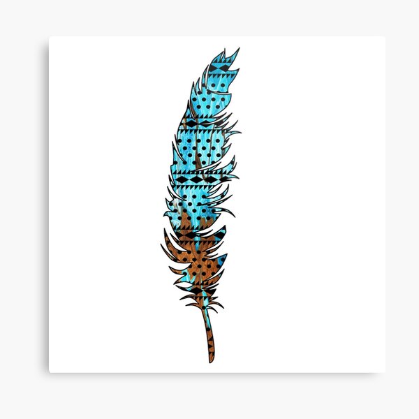 Feather: Aqua & Bronze Metal Print