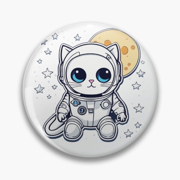 Artikelvorschau, Niedliche weiße Weltraumkatze mit blauen Augen, die den Mond und die Sterne betrachtet. Astronautenkatze. entworfen und verkauft von By-Jeff.