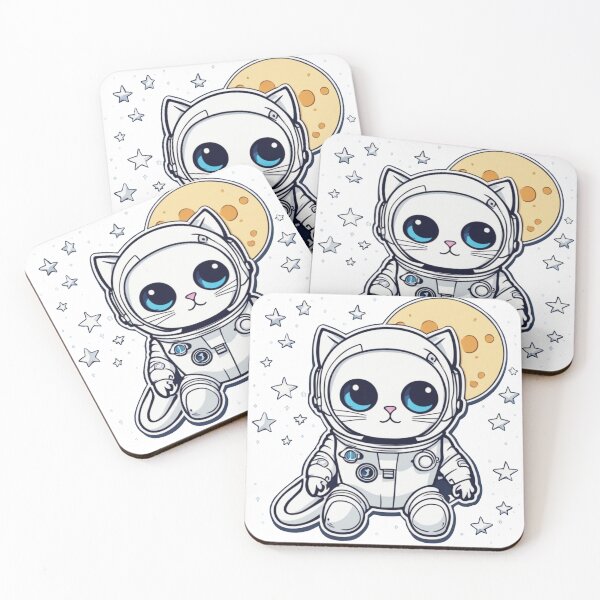 Item preview, Cute white space cat with blue eyes looking at the moon and stars.Astronaut cat. designed and sold by By-Jeff.