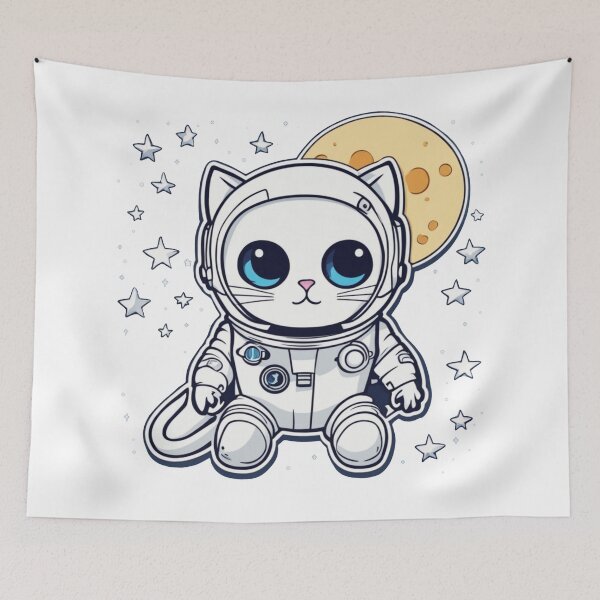 Item preview, Cute white space cat with blue eyes looking at the moon and stars.Astronaut cat. designed and sold by By-Jeff.