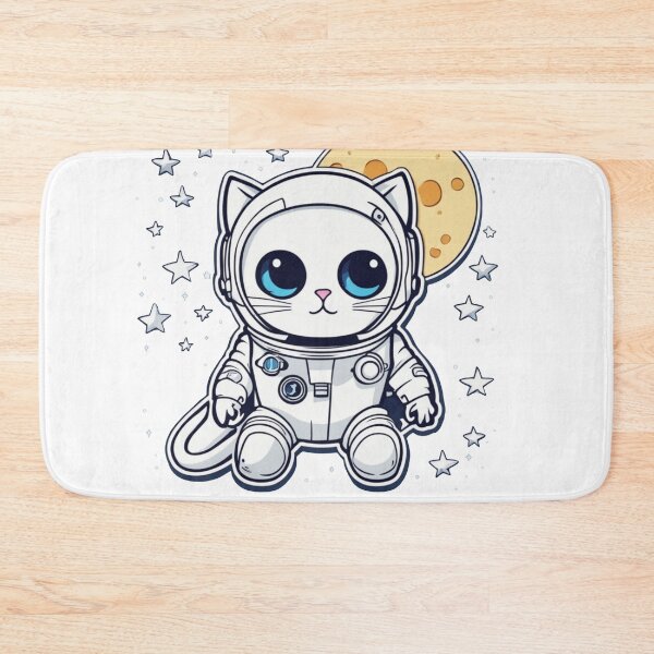 Item preview, Cute white space cat with blue eyes looking at the moon and stars.Astronaut cat. designed and sold by By-Jeff.