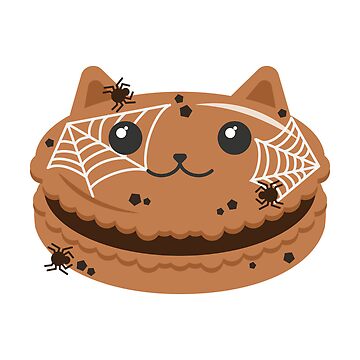Artwork thumbnail, Chocolate Chip Cookie Spiderweb Spider Halloween Cute Kawaii Catarons Cat French Macarons Pastry Clipart by sehana