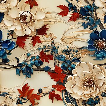 LV Tile 1 - Floral Symphony - red, white and blue on Ivory Tapestry for  Sale by stevepmp