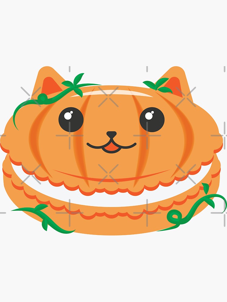 Thumbnail 3 of 3, Sticker, Pumpkin Halloween Fall Cute Kawaii Catarons Cat French Macarons Pastry Clipart designed and sold by sehana.