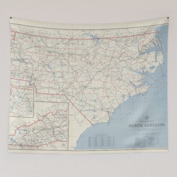 Item preview, Vintage North Carolina Postal Route Map (1957) designed and sold by BravuraMedia.