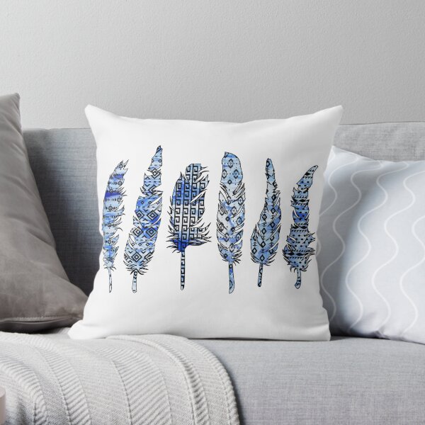 Birds of a Feather: Icy Blue Swirl Throw Pillow