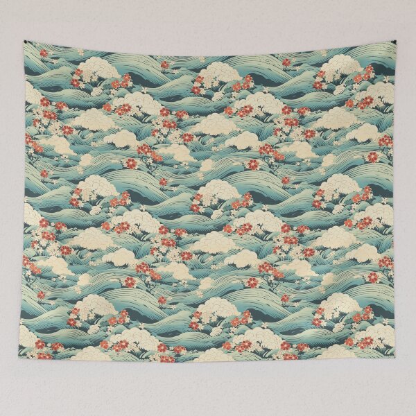 Item preview, Japanese Edo Period Red Flowery Ocean designed and sold by QuixoticDigital.