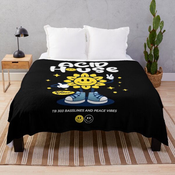 Item preview, ACID HOUSE  - Smiley Peace Flower (white)  designed and sold by Discothreadz.