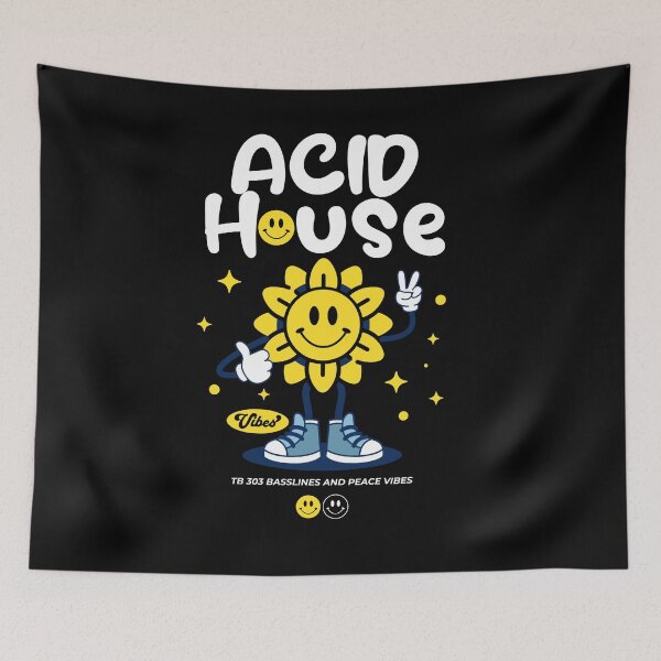 Item preview, ACID HOUSE  - Smiley Peace Flower (white)  designed and sold by Discothreadz.