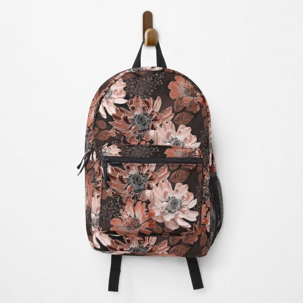 Item preview, Cream, terracotta flowers on a dark brown background. designed and sold by marinaklykva.