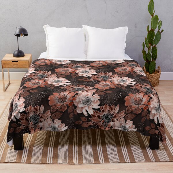 Item preview, Cream, terracotta flowers on a dark brown background. designed and sold by marinaklykva.
