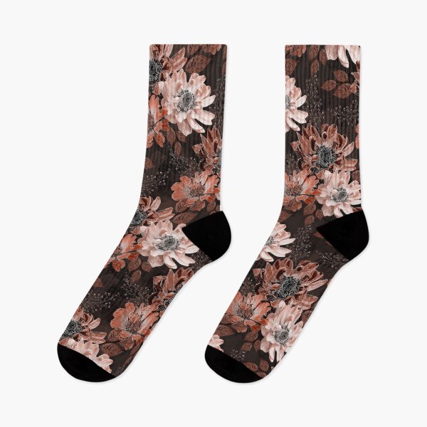 Item preview, Cream, terracotta flowers on a dark brown background.  designed and sold by marinaklykva.