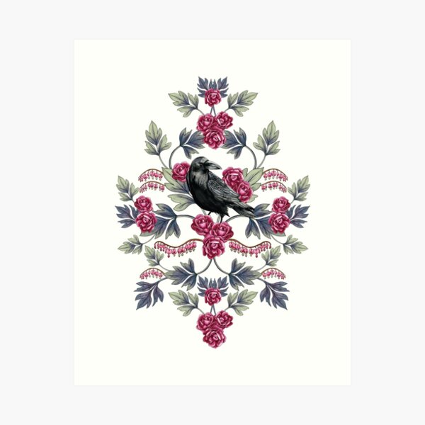 Item preview, Crow, Bleeding Heart & Roses Floral/Botanical Pattern designed and sold by somecallmebeth.