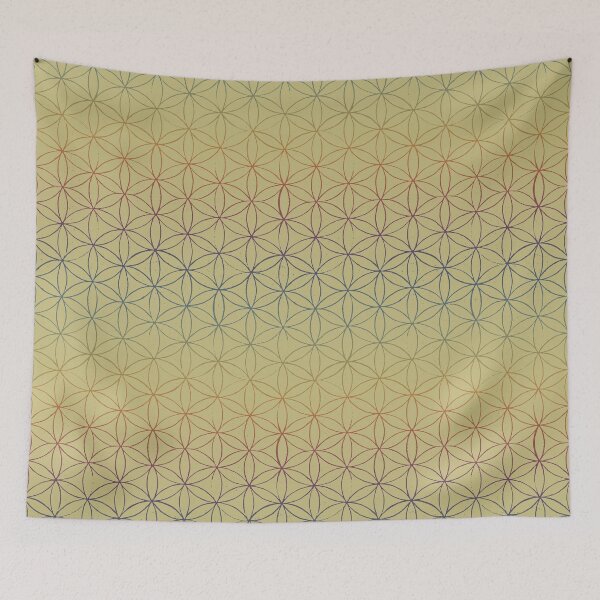 Artikelvorschau, Flower of Life Linocut Pattern - Gold + Rainbow Sunset entworfen und verkauft von Irene Estelle.