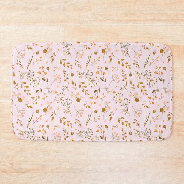 Item preview, orange, green and pale pink floral pattern with wildflowers designed and sold by fowons.