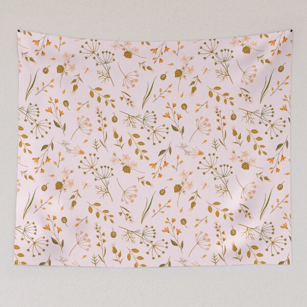 Item preview, orange, green and pale pink floral pattern with wildflowers designed and sold by fowons.