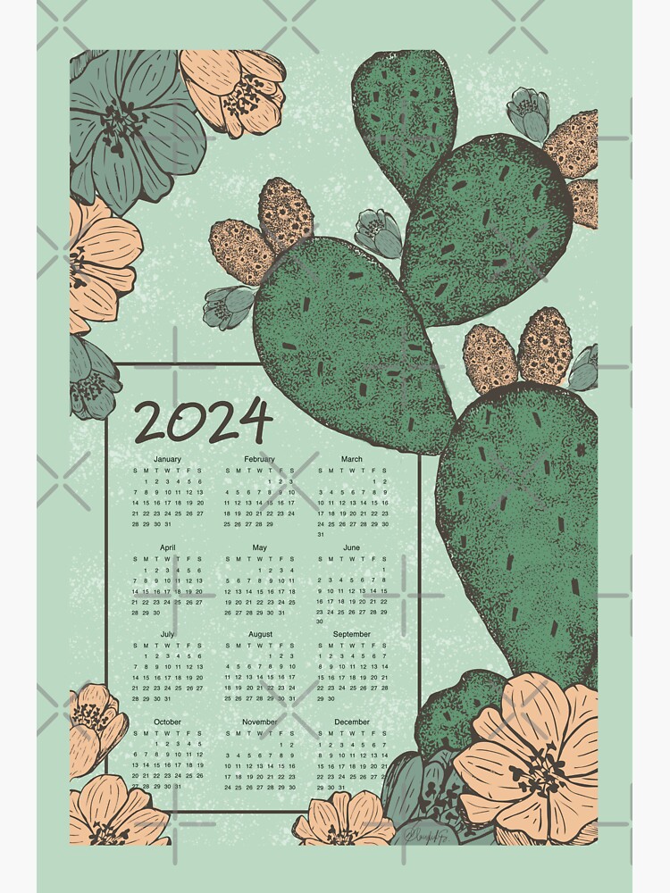 Sticker for Sale avec l'œuvre « Calendrier Opuntia & Fleurs 2024 » de  l'artiste Claudia Spano