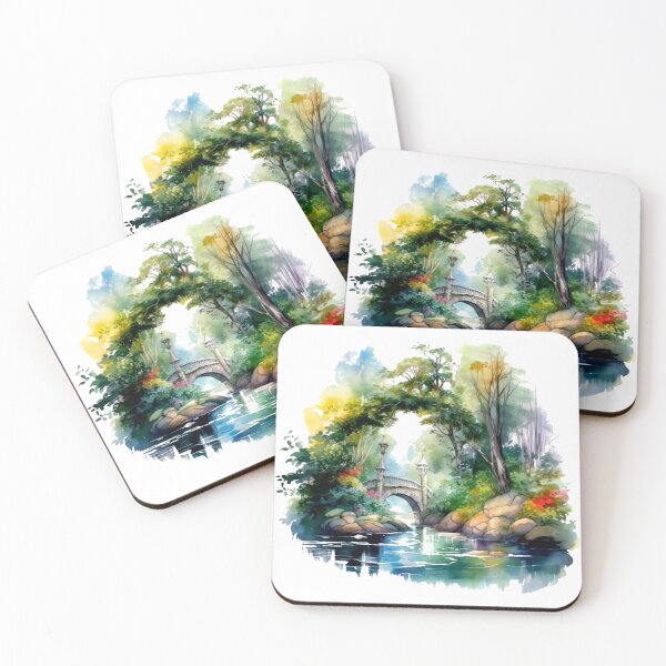Item preview, Tranquil Watercolor Forest Landscape – Serene Nature Paths & Streams designed and sold by Estalon.