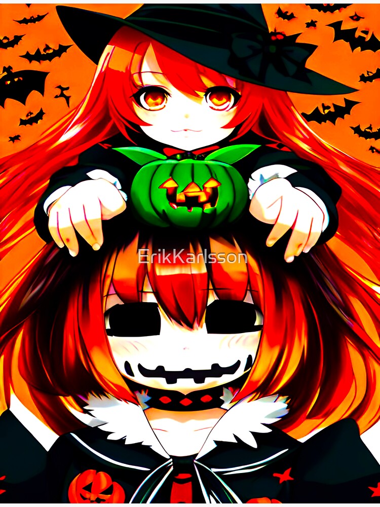 Cute Kawaii Halloween Anime Pumpkin Girl Demon Digital Art by