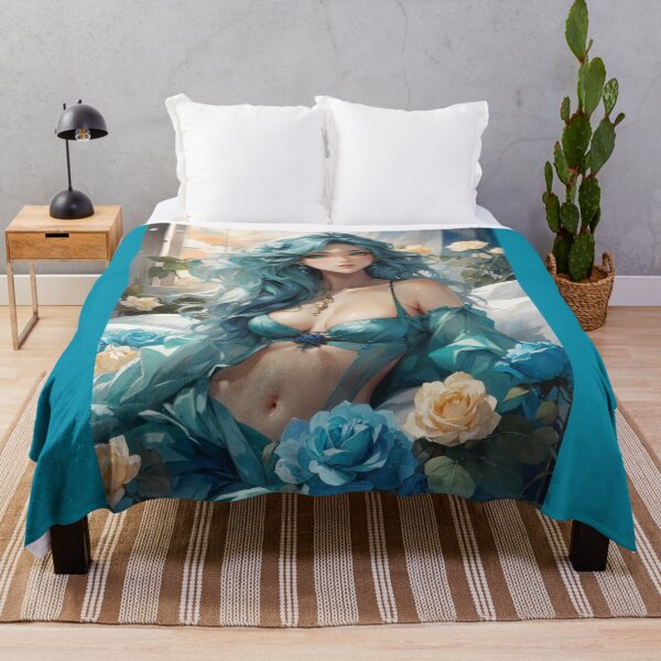 Artikelvorschau, Anime Mädchen mit Rosen in Türkis entworfen und verkauft von Exilyos-Arts.