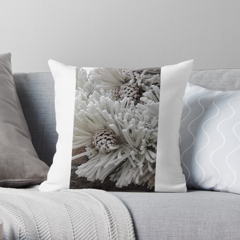 Frosted Pine Cones Winter Wonderland Throw Pillow