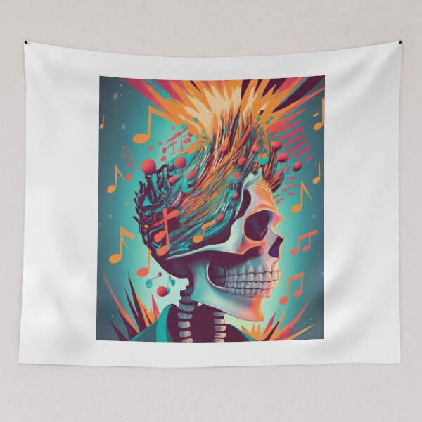 Item preview, skeleton head with exploding 3 notes, halloween  designed and sold by rayo-art.