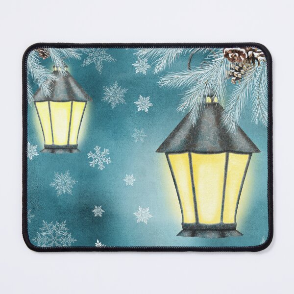 Item preview, Antique streetlamps watercolor illustration. Winter snowflakes fantasy background. Vintage streetlights. Spruce tree branches designed and sold by likapix.