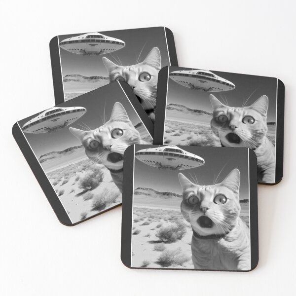 Item preview, A Cat Taking A Selfie With A UFO Spaceship - Funny Pun Meme Image  designed and sold by BrendaESexton.