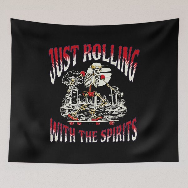 Item preview, Just Rolling With The Spirits Funny Spooky Skeleton on a Skateboard designed and sold by Sarah Wainwright.