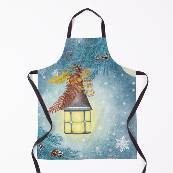 Item preview, Antique streetlight and snowflakes watercolor illustration. Magic winter moon night. Autumn leaves, snow pine tree branch designed and sold by likapix.