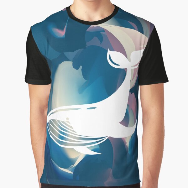 Cute, Beautiful, Abstract Blue White Humpback Whale Silhouette Animal Marine Mammal Big Fish Underwater Wildlife Graphic Design Background Vector Illustration For Poster, Wallpaper, Card and Shirt. Graphic T-Shirt