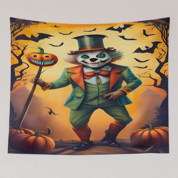Item preview, Scary Smiling Halloween Gentleman with his Pumpkin Friend designed and sold by AgarutanPrint.