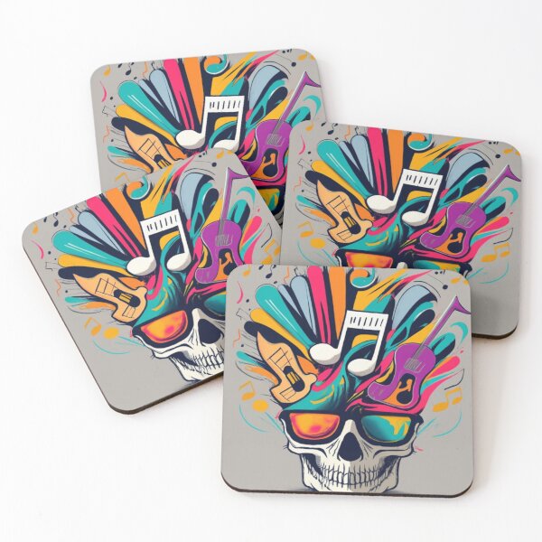Item preview, skeleton head with exploding 1 notes, halloween designed and sold by rayo-art.