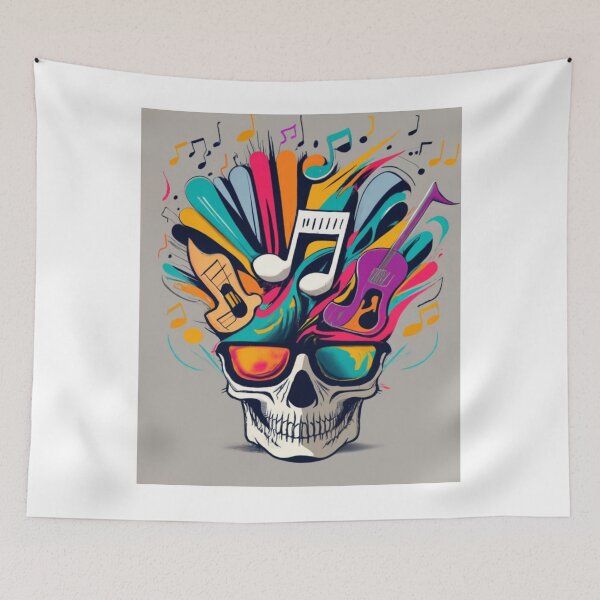 Item preview, skeleton head with exploding 1 notes, halloween designed and sold by rayo-art.
