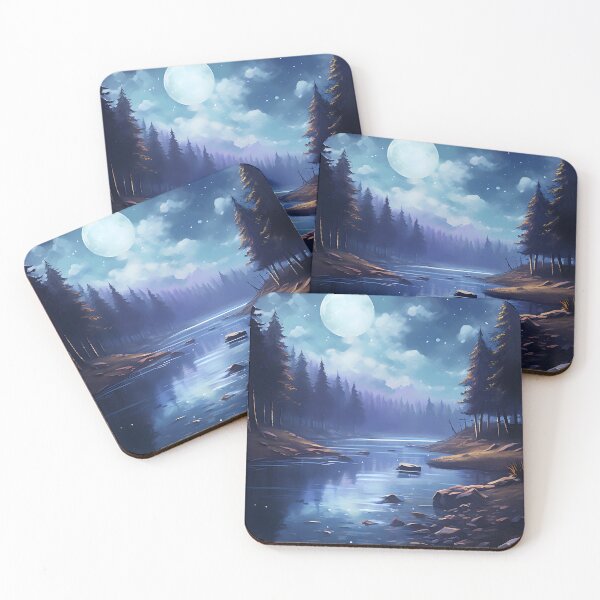 Item preview, Serene Shadows: A Moonlit Lake in Watercolor designed and sold by Shirtastically.