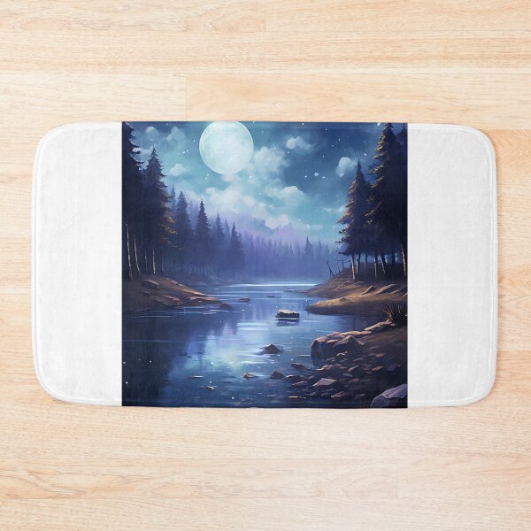 Item preview, Serene Shadows: A Moonlit Lake in Watercolor designed and sold by Shirtastically.