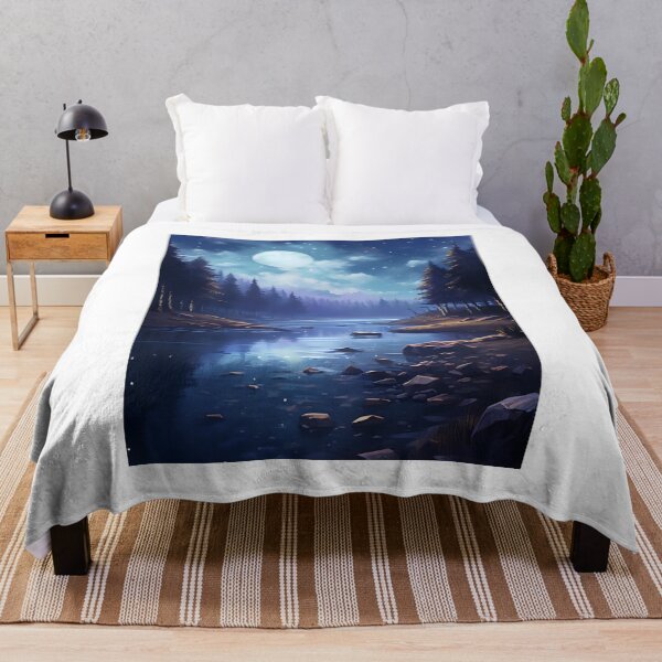 Item preview, Serene Shadows: A Moonlit Lake in Watercolor designed and sold by Shirtastically.