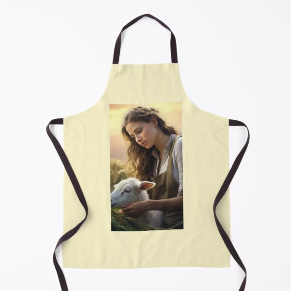 Item preview, Beautiful Lady with her white cute sheep in wheat fields designed and sold by PurpleTank.