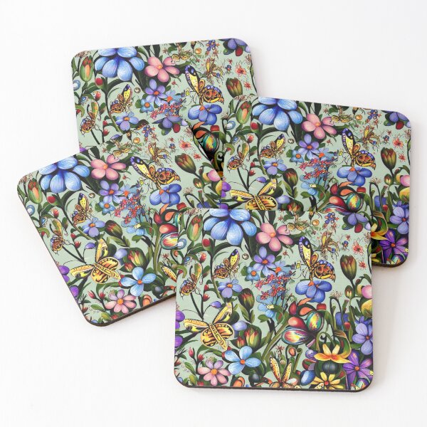 Item preview, Blue sea of flowers with butterflies designed and sold by gringourmand.