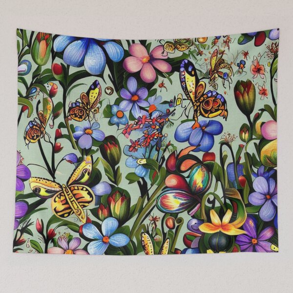 Item preview, Blue sea of flowers with butterflies designed and sold by gringourmand.