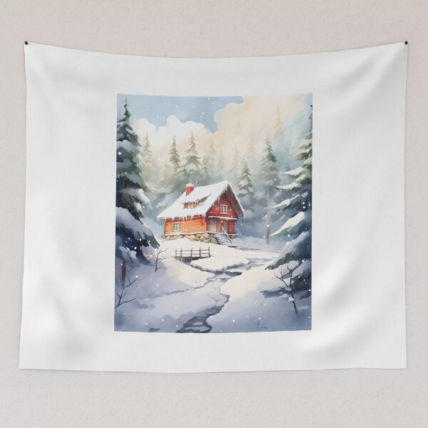 Item preview, Snowy Solitude: A Cozy Cabin in Watercolor designed and sold by Shirtastically.