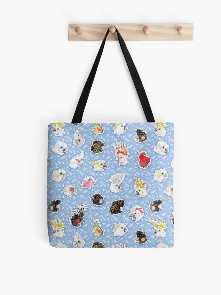 Thumbnail 1 of 2, Tote Bag, 21 Cockatoos (in light blue) designed and sold by MaratusFunk.