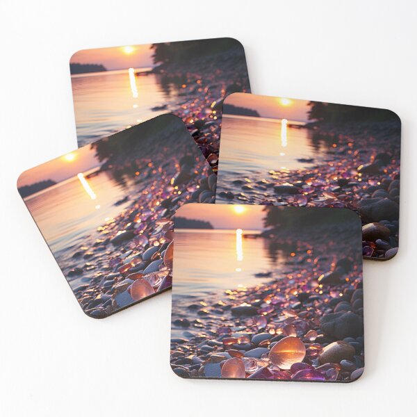 Item preview, Otherworldly beach and seascape with gemstones at sunset 8 designed and sold by Art by Lilia.