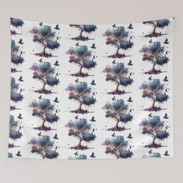 Item preview, Grunge Watercolor and Ink Drips Ancient Tree with Flying Birds designed and sold by StephanieWard.