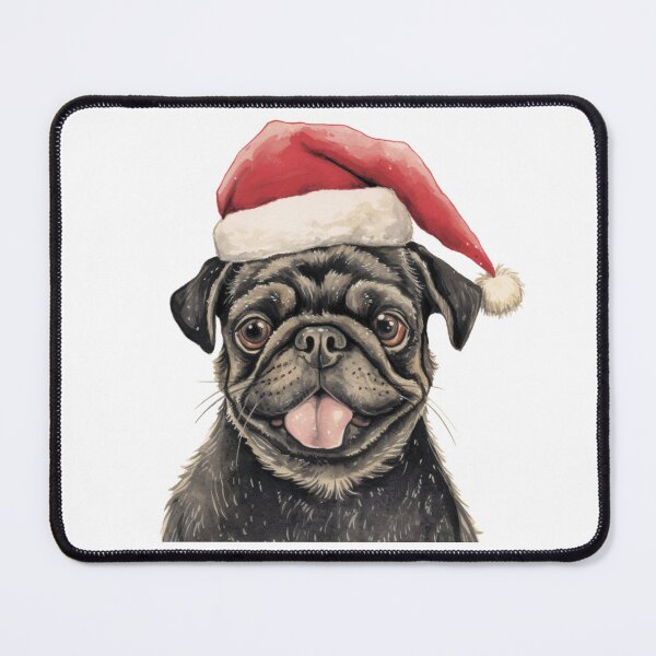 Item preview, Black Pug with Santa hat designed and sold by CreativeDecorCo.